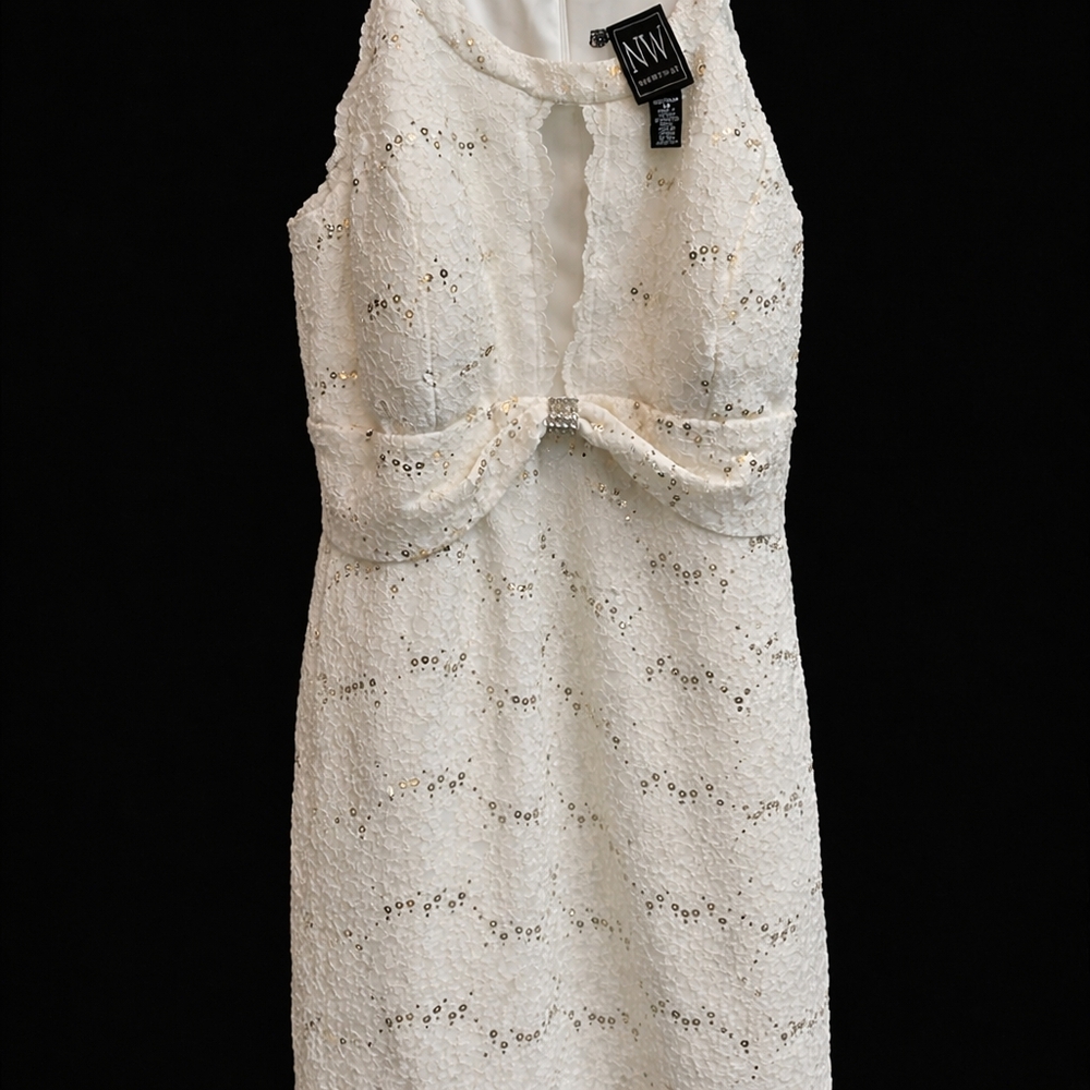 Night Way Collections Ivory Sequin And Lace Dress